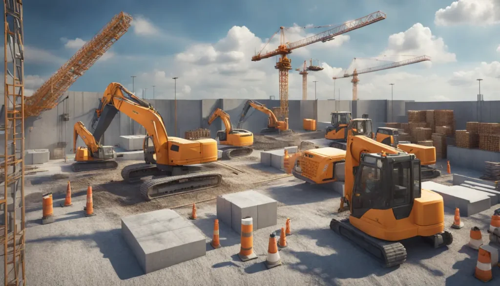 Trabalhadores em um canteiro de obras em Santana de Parnaíba usando equipamentos de proteção individual.
