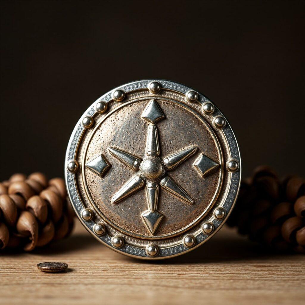 Pingente de metal com desenho de estrela.