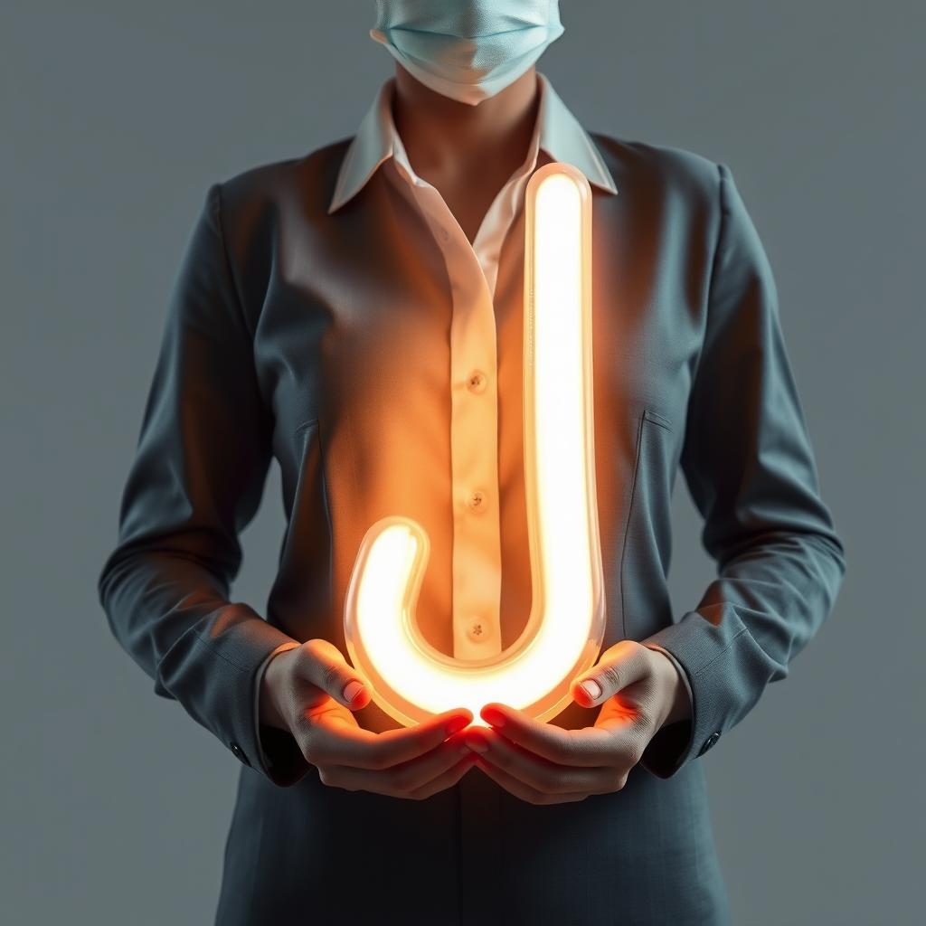 Pessoa segura luz em forma de J