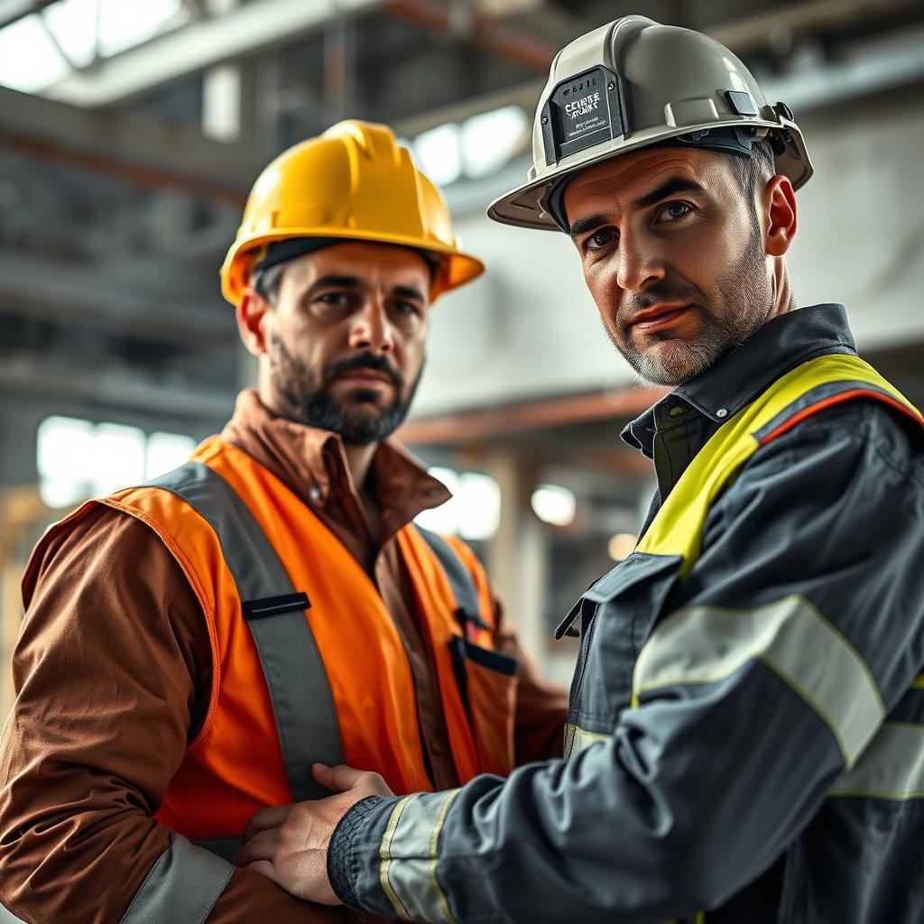 Engenheiros discutem projeto no canteiro de obras.