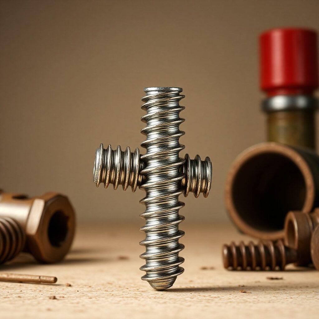 Parafusos em forma de cruz sobre uma mesa.