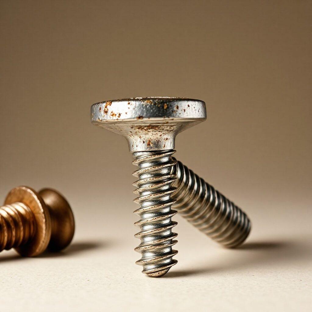 Parafusos metálicos enferrujados em fundo neutro