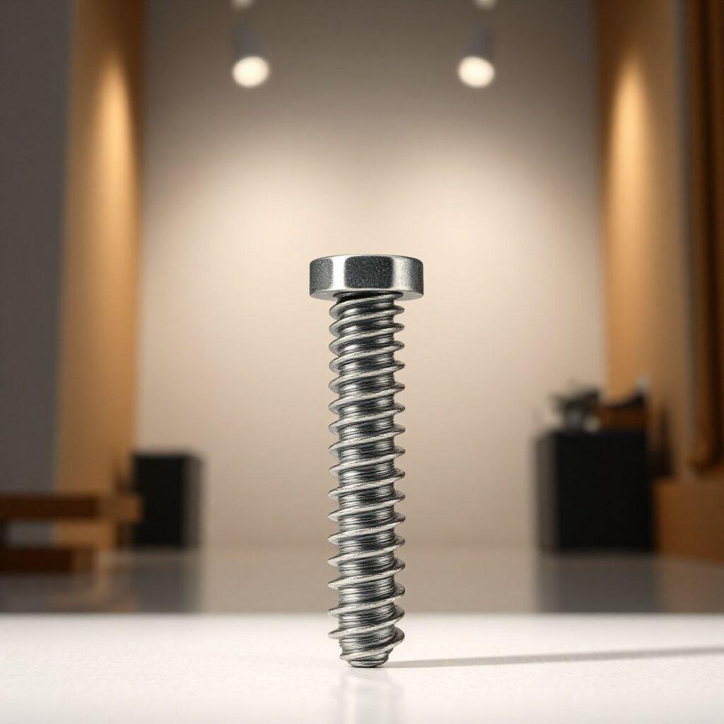 Parafuso metálico de cabeça hexagonal em foco