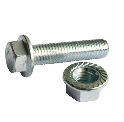 Parafuso e porca de metal prateado