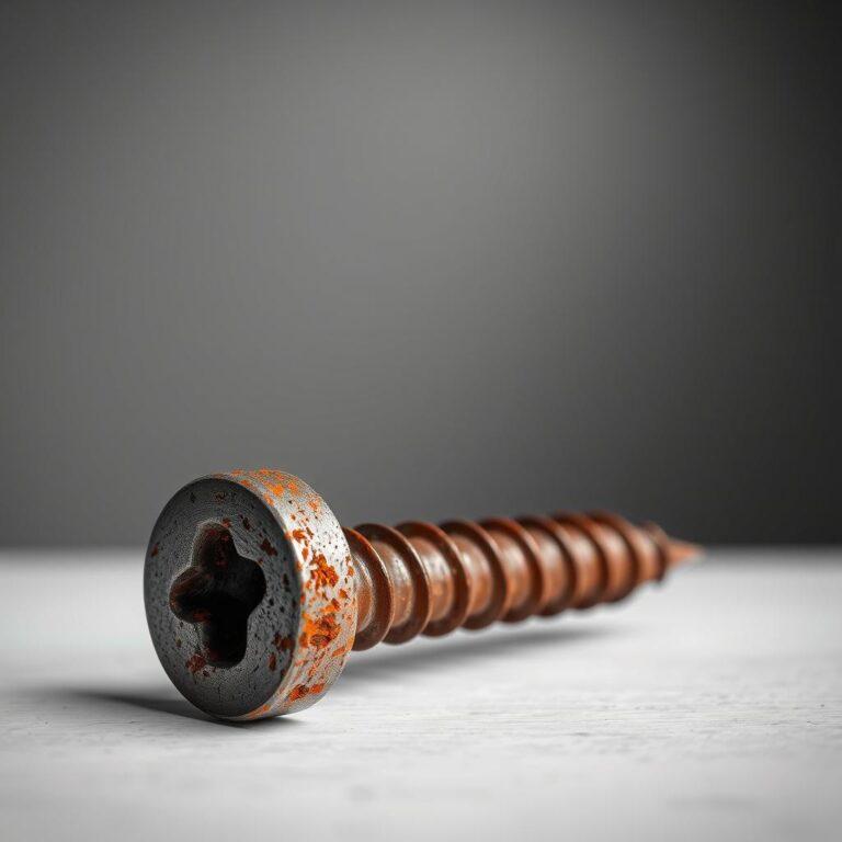 Parafuso enferrujado sobre superfície branca