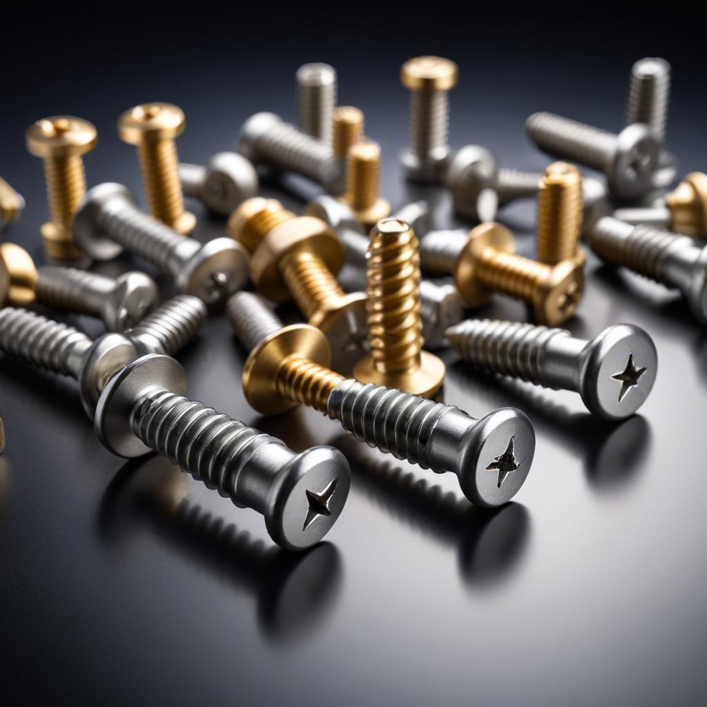 Parafusos dourados e prateados em superfície escura.
