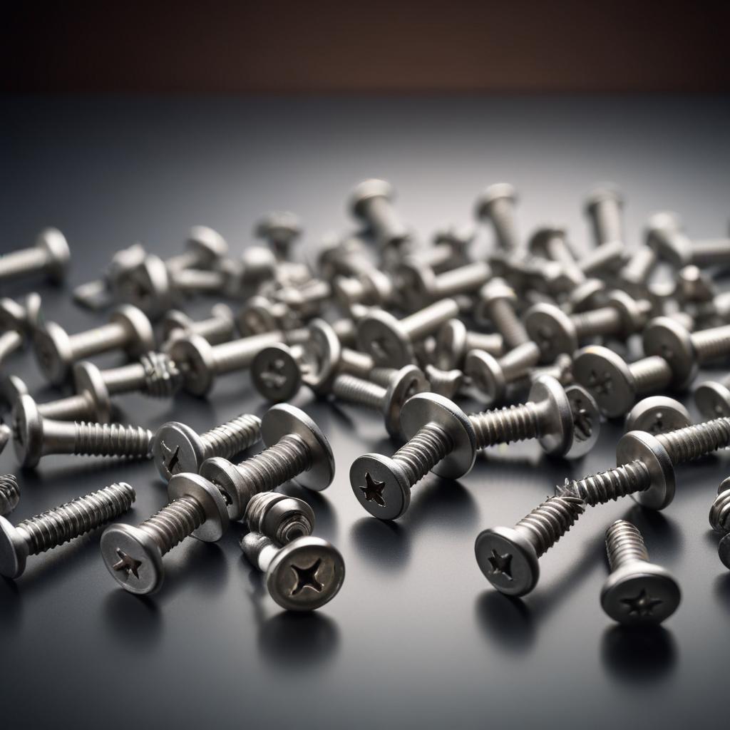 Parafusos de metal espalhados em fundo escuro.